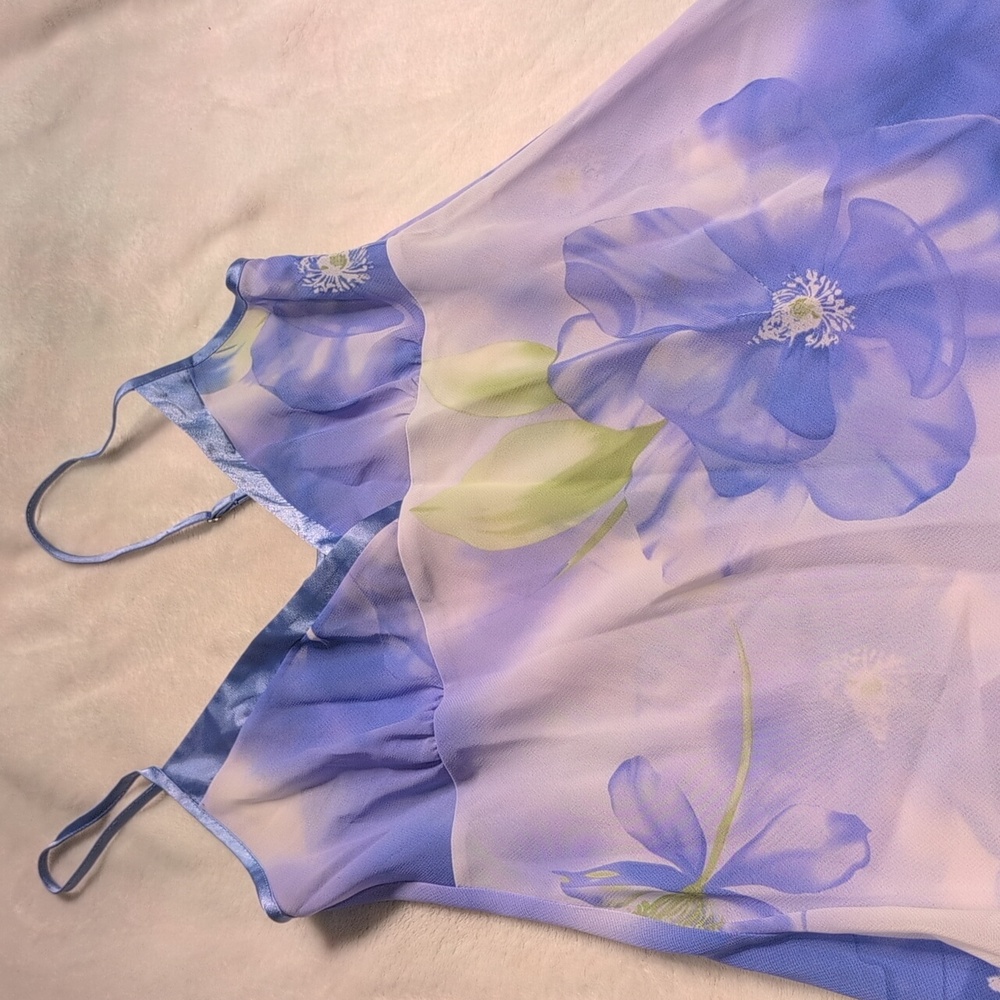 Jones New York Blue Floral Sheer Mini Lingerie Slip Dress